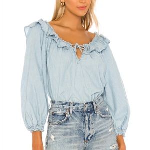 🦋 free people chambray ruffle top 🦋